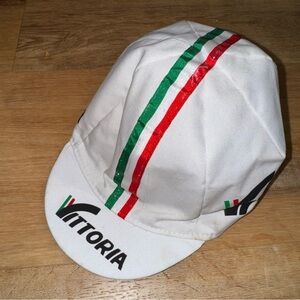 Vittoria Cycling Hat OS White Flat Cap 50s 60s 70s Italy Made Tour de France OS